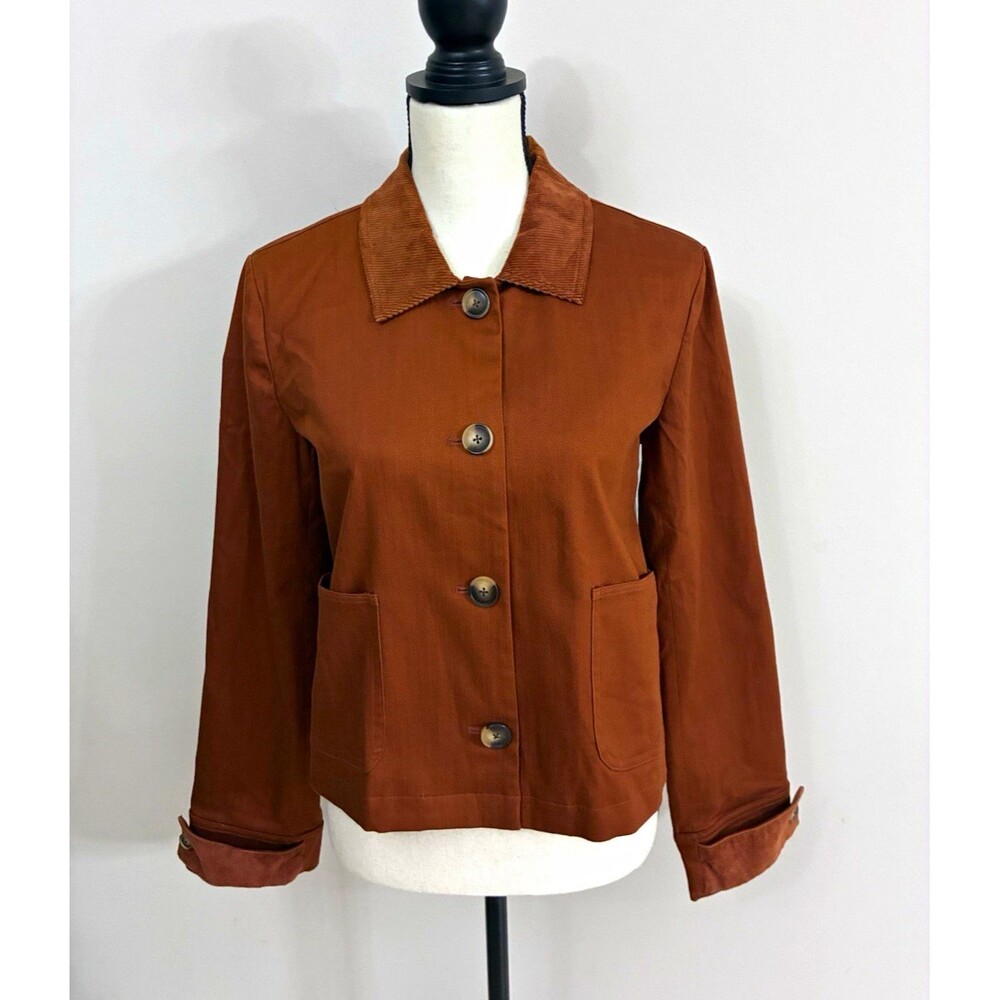 LC Lauren Conrad Casual Crop Utility Jacket Brown Rust Corduroy Collar Medium